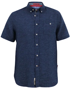 D555 Girton Linen Mix S/S Shirt With Button Down Collar Navy